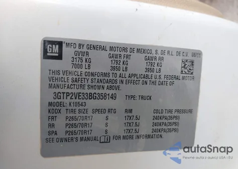 2011 GMC Sierra 1500 Sle z USA, uszkodzony, nr VIN 3GTP2VE33BG358149